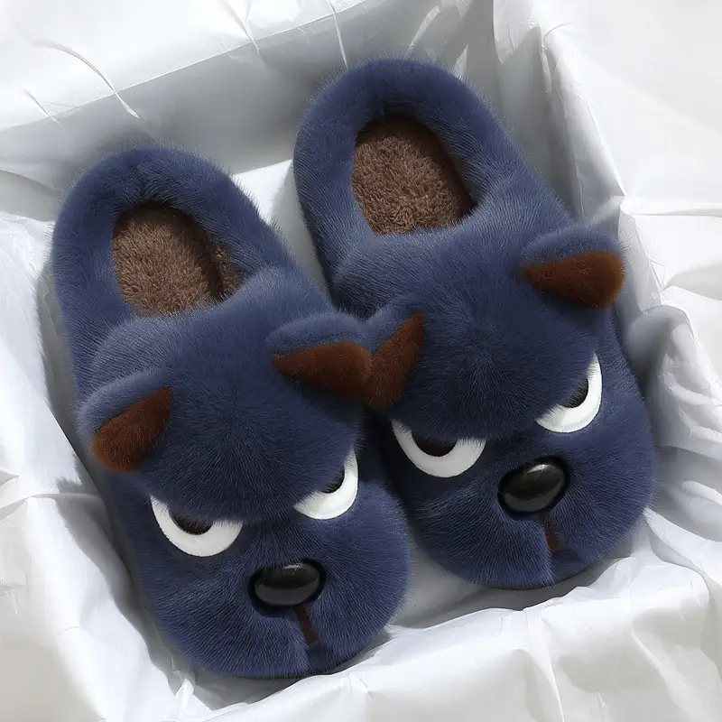 Angry Puppy Plush Cotton Slippers for Men Winter Warm Indoor Home - Image 3