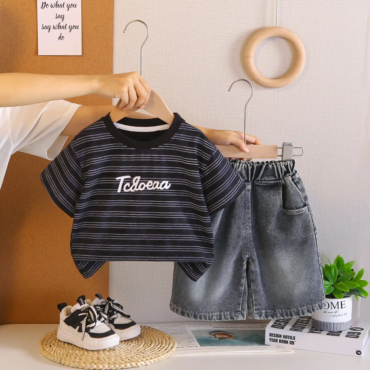 Striped Letter Baby Suit Boys Kids Summer T-Shirt 2026 - Image 2