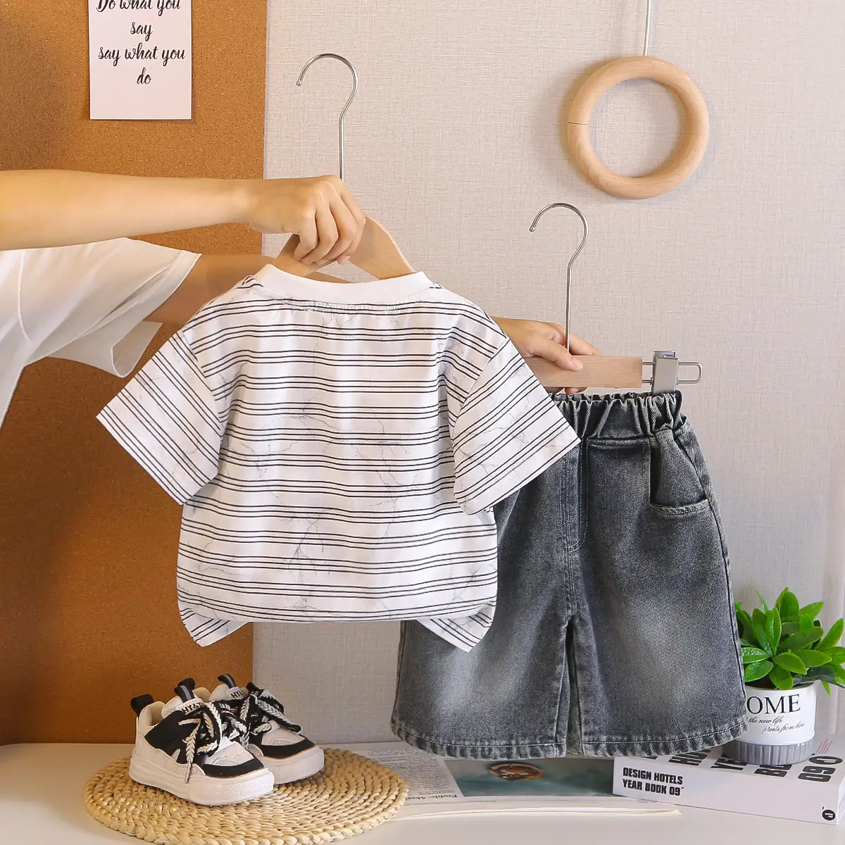 Striped Letter Baby Suit Boys Kids Summer T-Shirt 2026 - Image 4