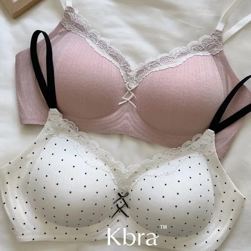 Lace Contrasting Floral Underwear for Women with Small Breasts, Push-Up and Side Breast Reduction, Seamless and Wire-Free Bra