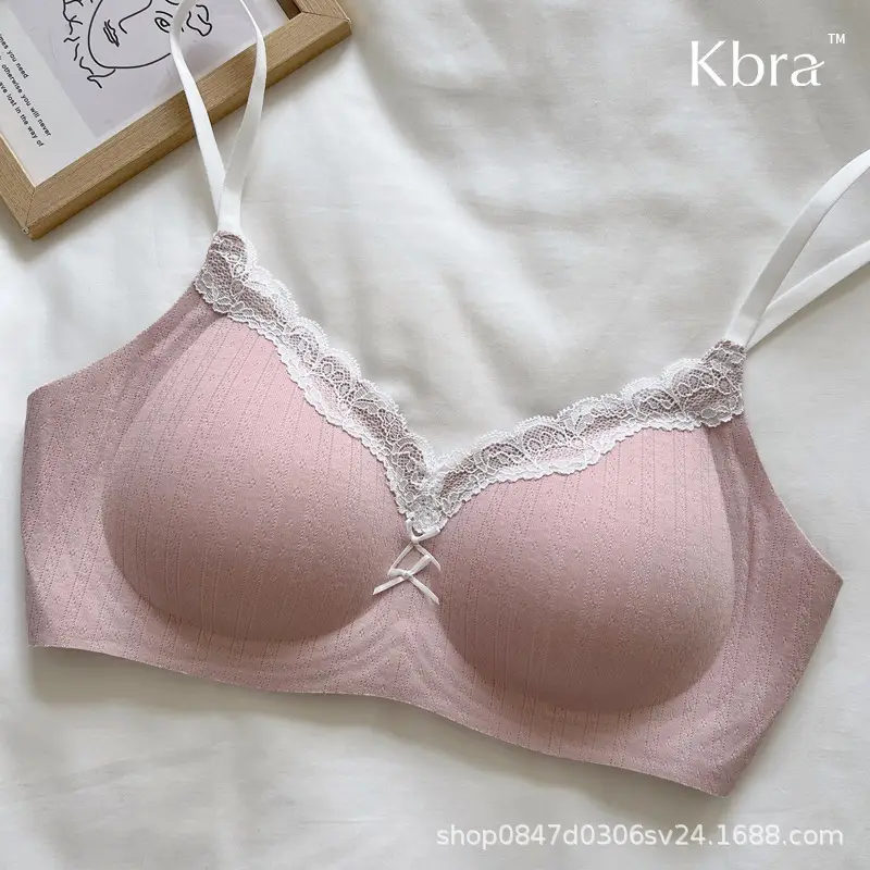 Lace Contrasting Floral Underwear for Women with Small Breasts, Push-Up and Side Breast Reduction, Seamless and Wire-Free Bra