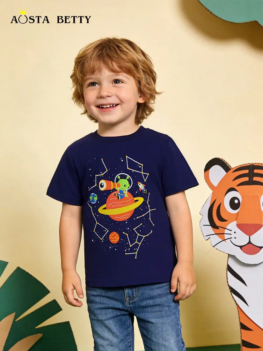 Kids Space T-Shirt Blue Round Neck Short Sleeve - Image 2