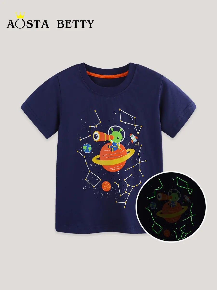 Kids Space T-Shirt Blue Round Neck Short Sleeve - Image 3