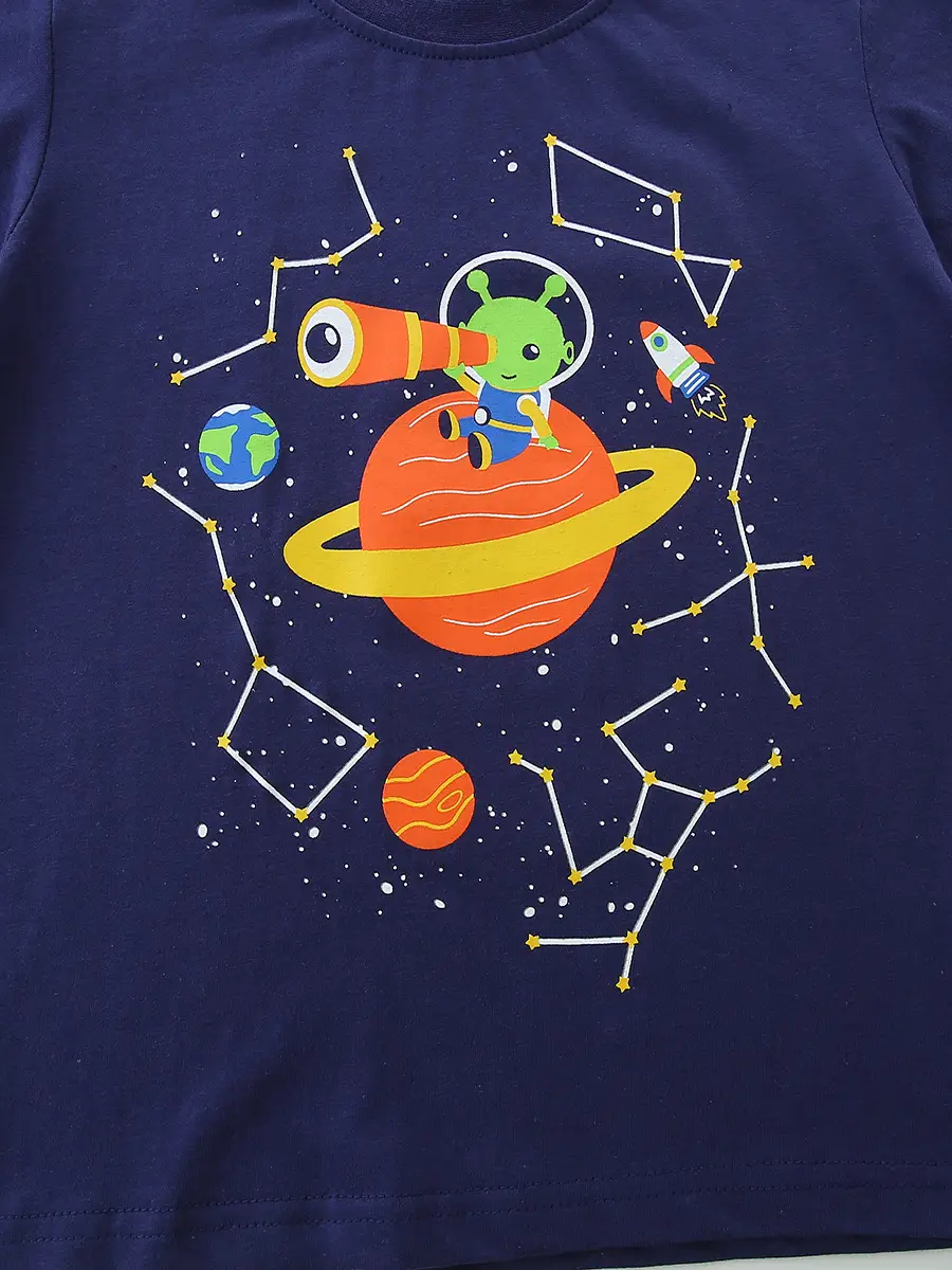Kids Space T-Shirt Blue Round Neck Short Sleeve - Image 6