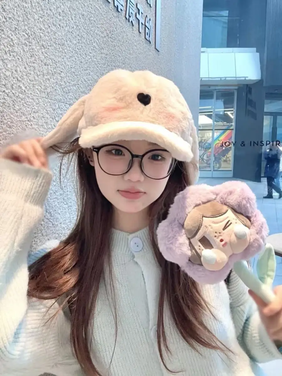 Gulu Rabbit Ears Stuffed Hat Female Cute Girly Heart Autumn and Winter Warm Baseball Cap Student Coldproof Peaked Cap — feature 5