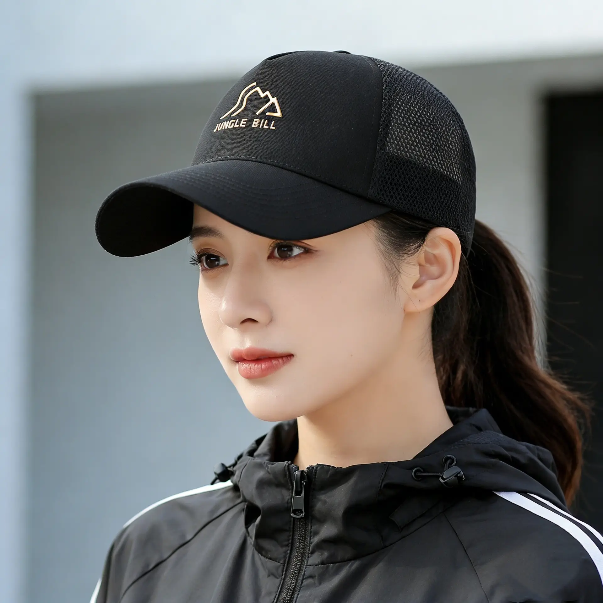 Men's Black Mesh Baseball Cap with Gold Logo - Image 5