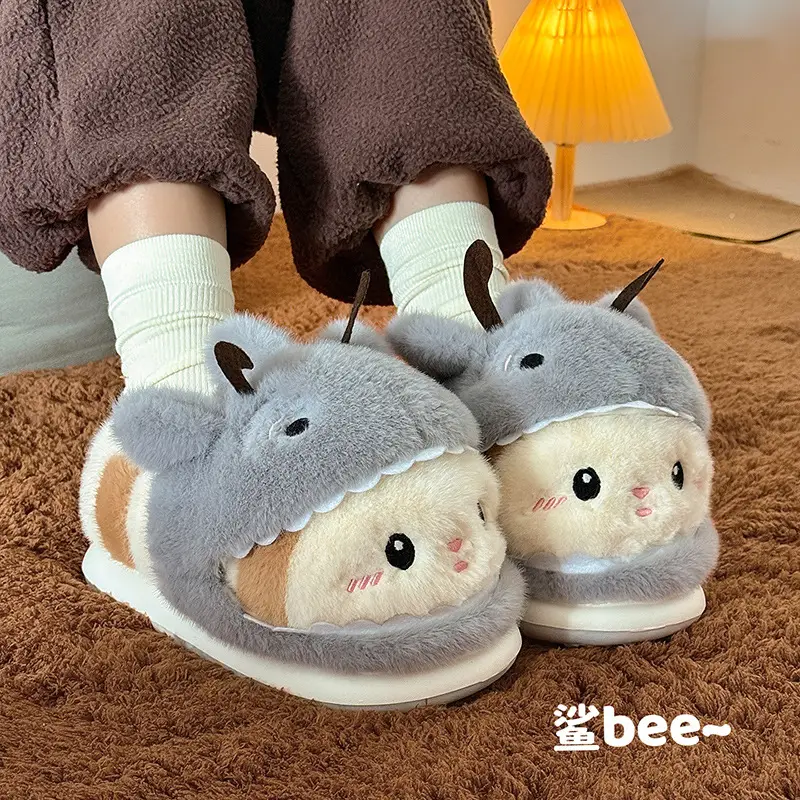 Winter Plush Shark Slippers for Women Men - Image 2