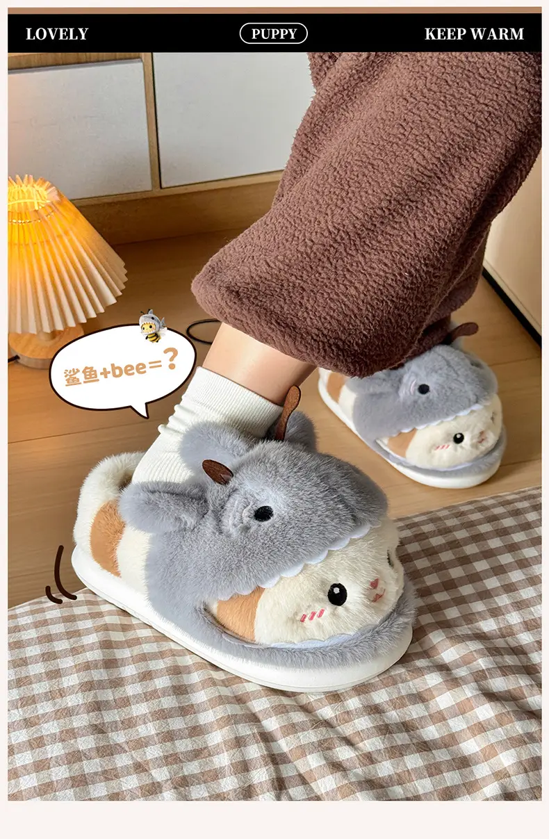 Winter Plush Shark Slippers for Women Men — feature 1
