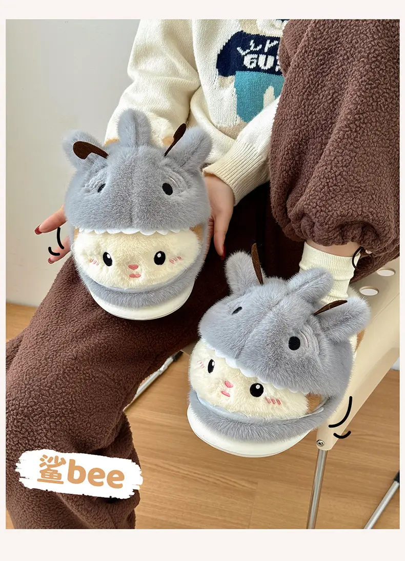 Winter Plush Shark Slippers for Women Men — feature 3