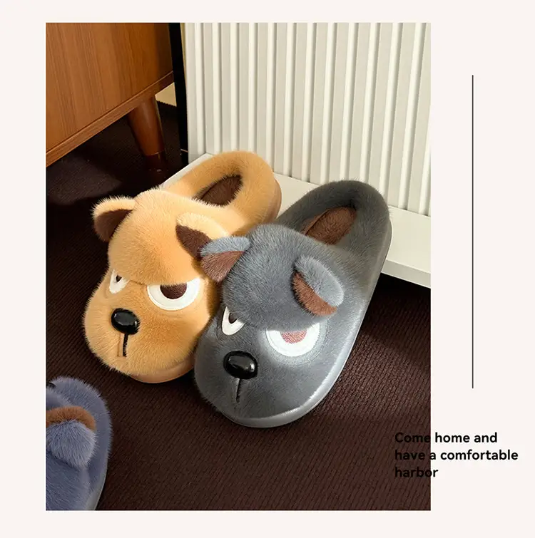 Funny Puppy Cotton Slippers Winter Warm Women's — feature 11