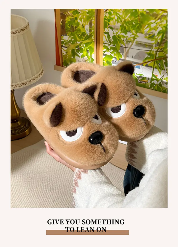 Funny Puppy Cotton Slippers Winter Warm Women's — feature 12