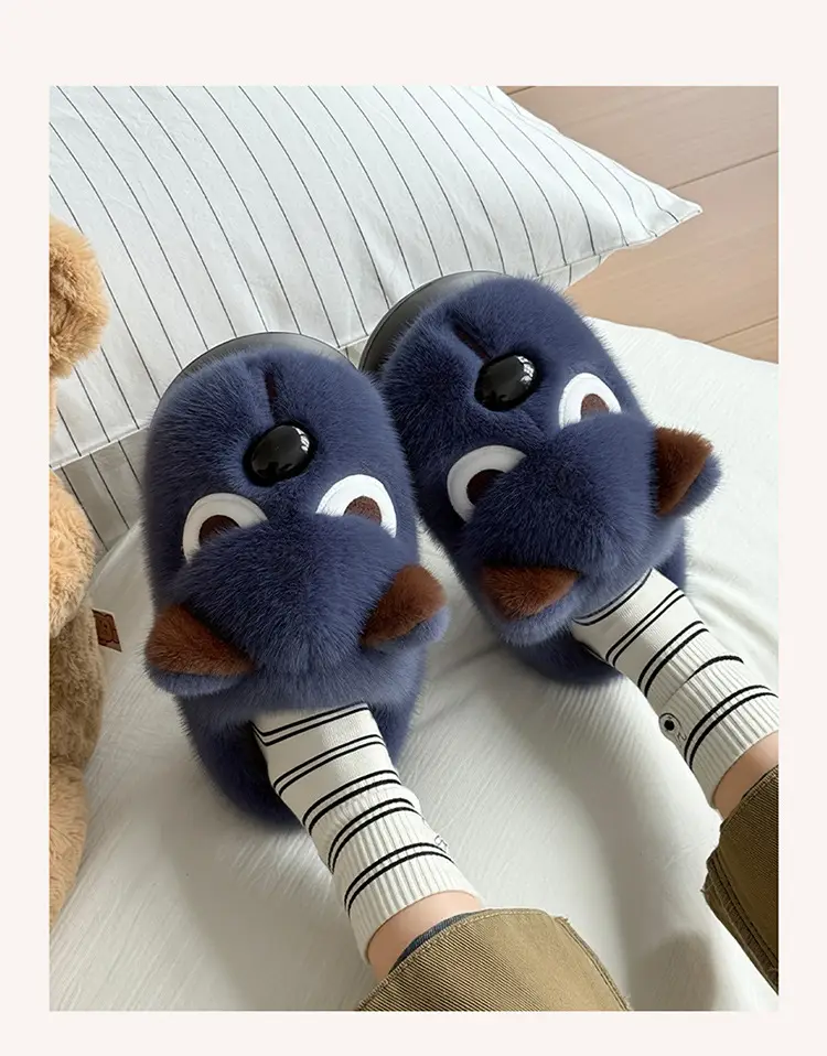 Funny Puppy Cotton Slippers Winter Warm Women's — feature 13