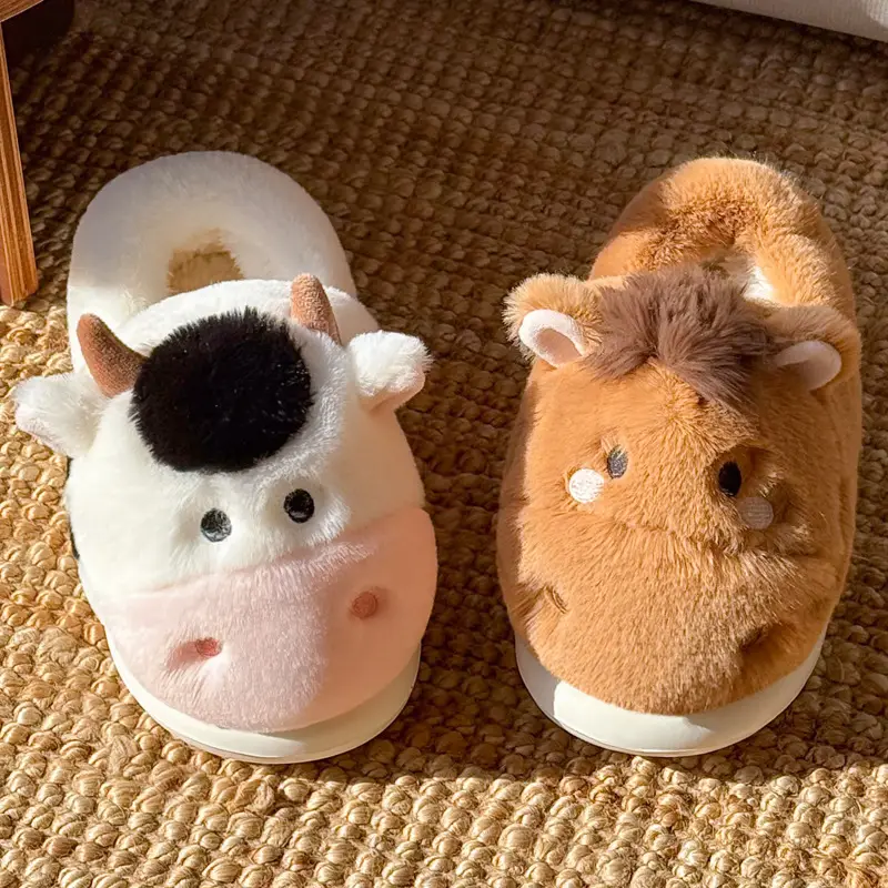 Cow and Horse Fleece Lined Slippers for Men Women Winter Warm - Image 4