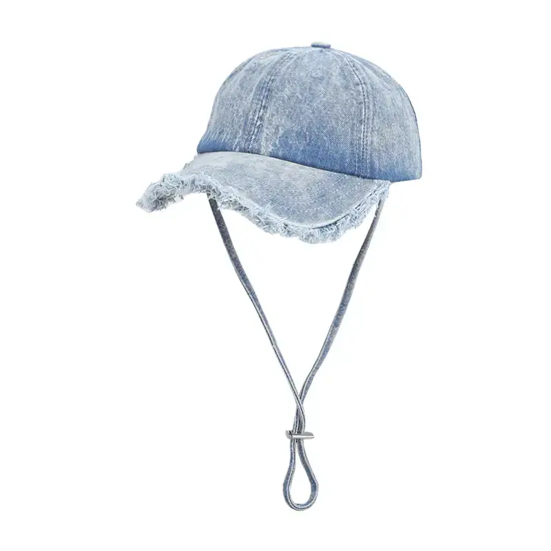 Denim Baseball Cap with Windproof Rope, Light Blue - Image 8