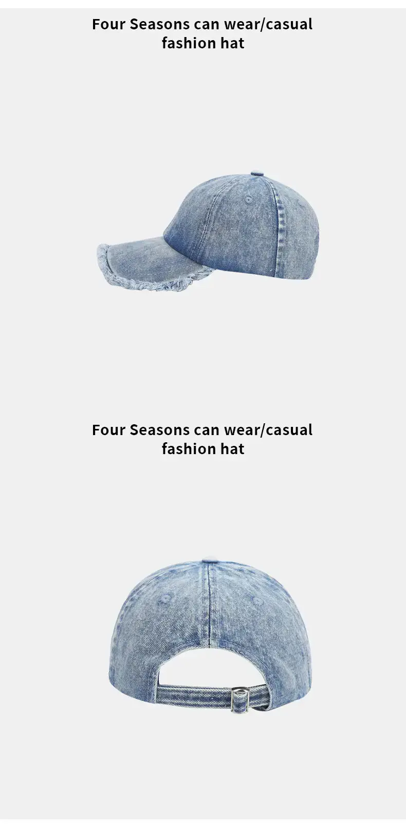 Denim Baseball Cap with Windproof Rope, Light Blue — feature 11