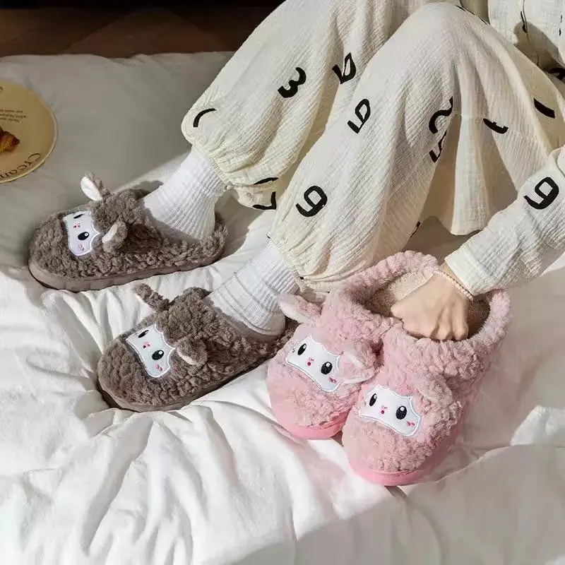 Cotton Slippers for Women, Autumn and Winter Cartoon Warm 2025 New Indoor Home Thick-Soled Non-Slip Furry Slippers for Men - Image 7