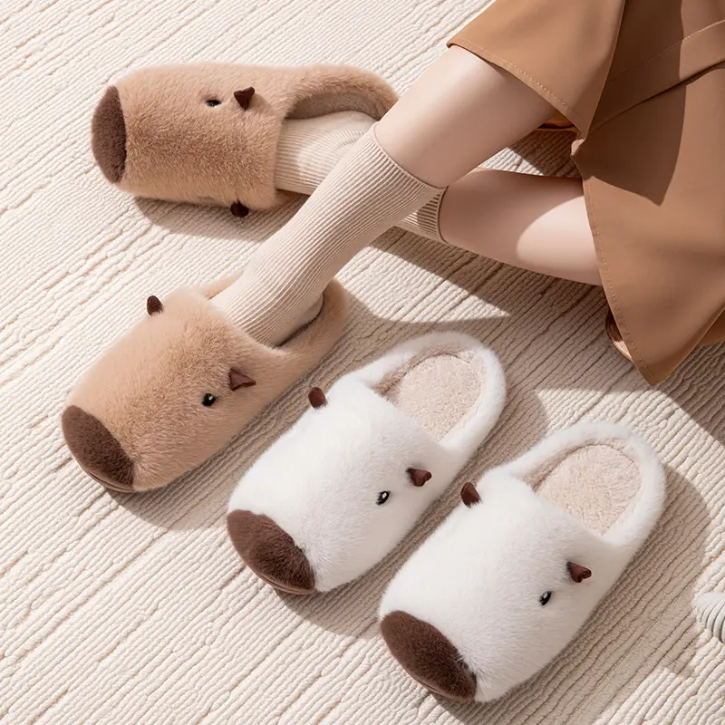 Kapibala Silent Slippers for Women Winter Cute Warm Home Indoor Non-Slip Couple Plush Wear-Resistant Slippers for Women Winter