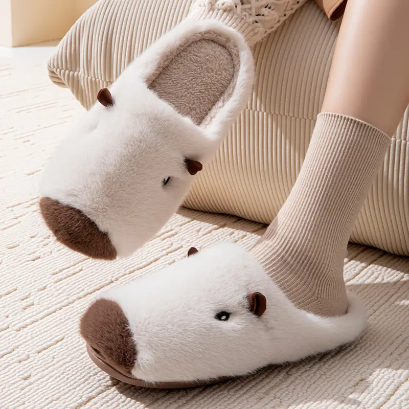 Kapibala Silent Slippers for Women Winter Cute Warm Home Indoor Non-Slip Couple Plush Wear-Resistant Slippers for Women Winter