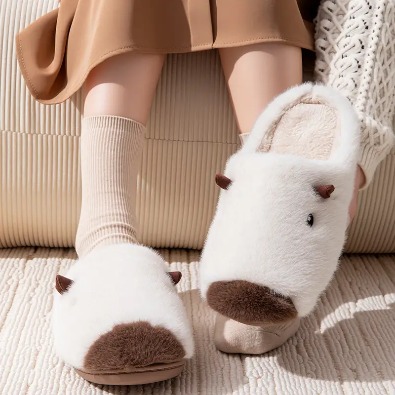 Kapibala Silent Slippers for Women Winter Cute Warm Home Indoor Non-Slip Couple Plush Wear-Resistant Slippers for Women Winter