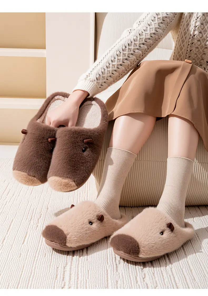 Kapibala Silent Slippers for Women Winter Cute Warm Home Indoor Non-Slip Couple Plush Wear-Resistant Slippers for Women Winter — feature 10