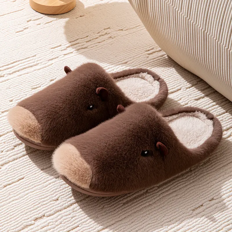 Kapibala Silent Slippers for Women Winter Cute Warm Home Indoor Non-Slip Couple Plush Wear-Resistant Slippers for Women Winter