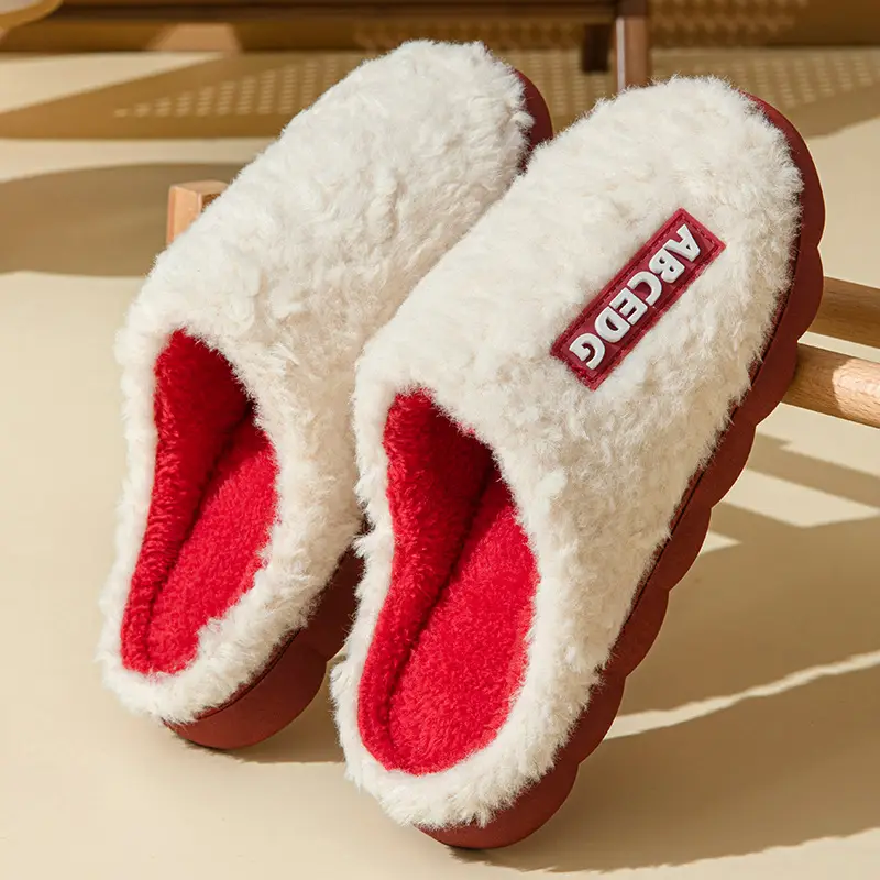 Amazon's New Cotton Slippers for Autumn and Winter with Heels for Home Indoor Use Thick-Soled Warm Home Furry Cotton Shoes for Women