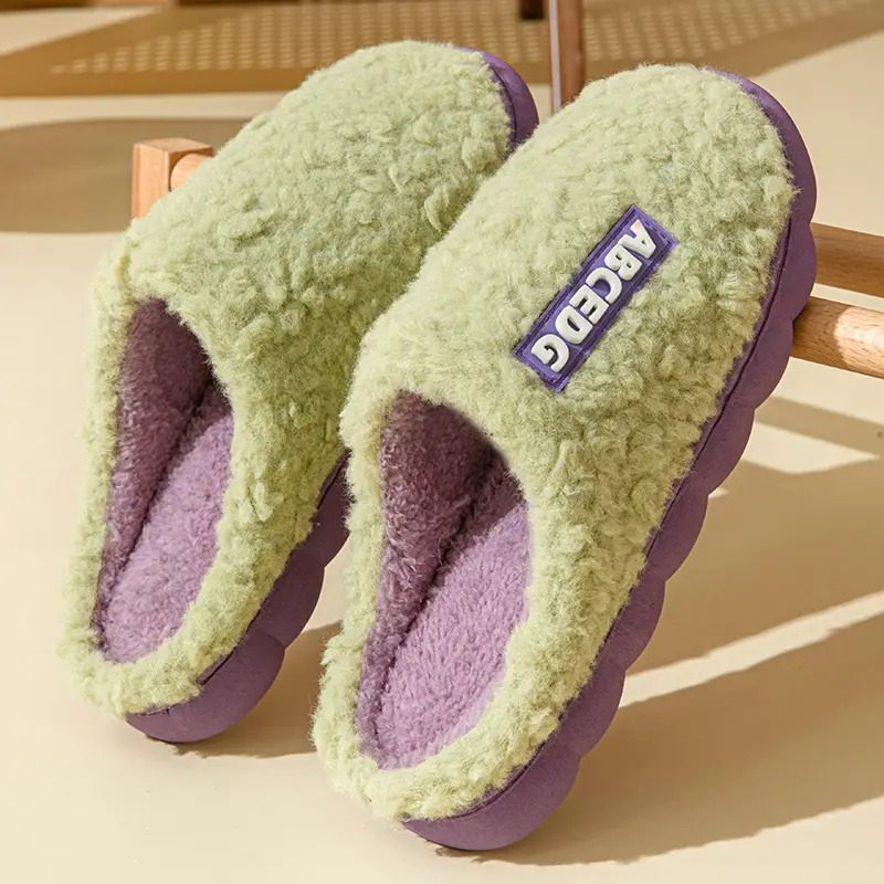 Amazon's New Cotton Slippers for Autumn and Winter with Heels for Home Indoor Use Thick-Soled Warm Home Furry Cotton Shoes for Women - Image 2