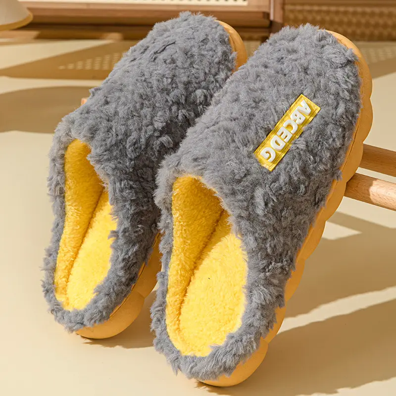 Amazon's New Cotton Slippers for Autumn and Winter with Heels for Home Indoor Use Thick-Soled Warm Home Furry Cotton Shoes for Women - Image 5