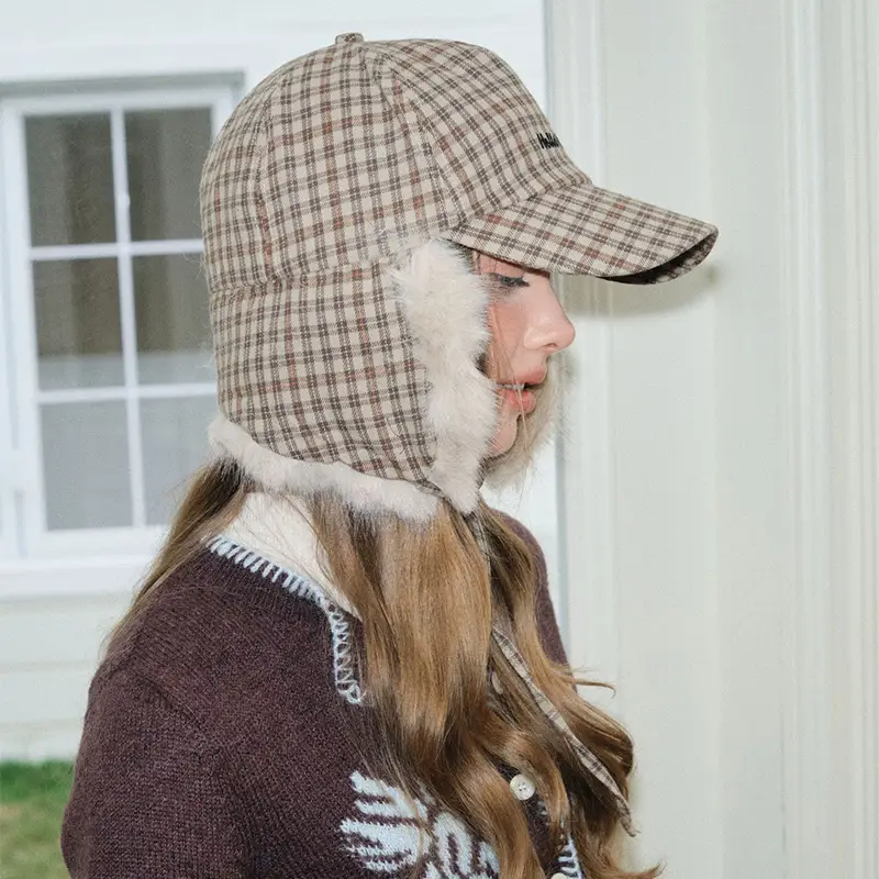 Women Plaid Earflap Cap Warm Winter Cap - Image 5
