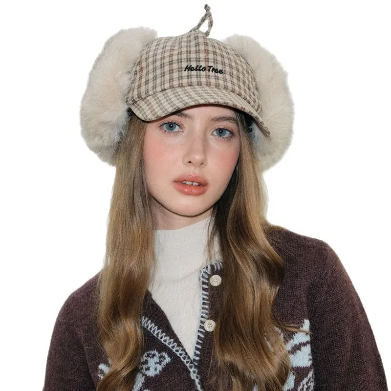 Women Plaid Earflap Cap Warm Winter Cap - Image 7