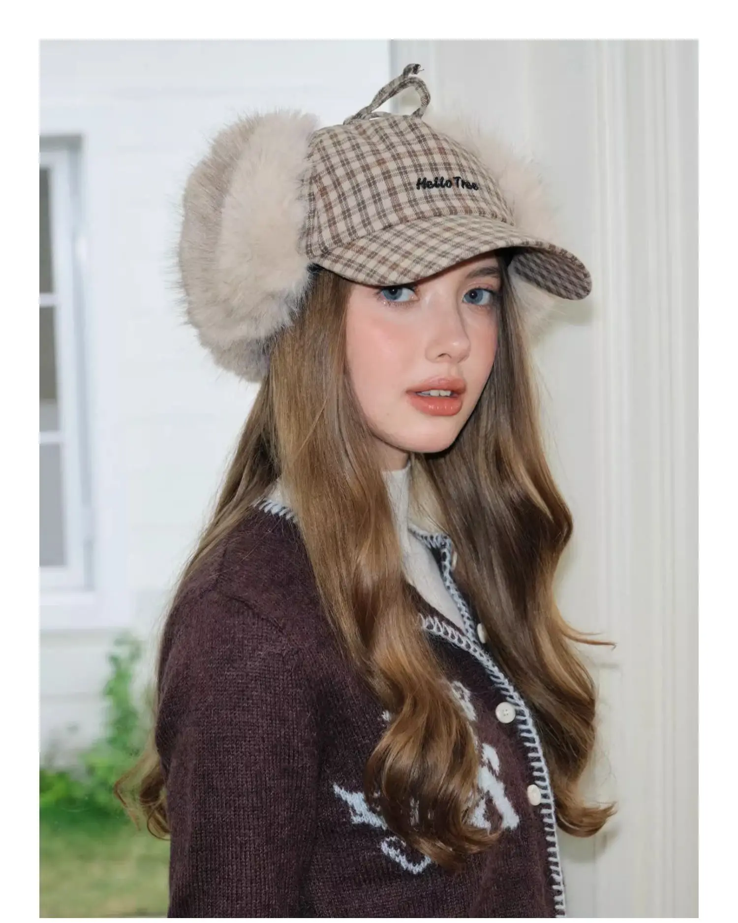 Women Plaid Earflap Cap Warm Winter Cap — feature 9