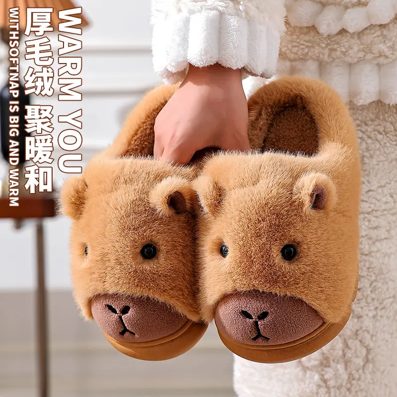 Brown Bear Fleece Lined Winter Slippers for Women - Image 12