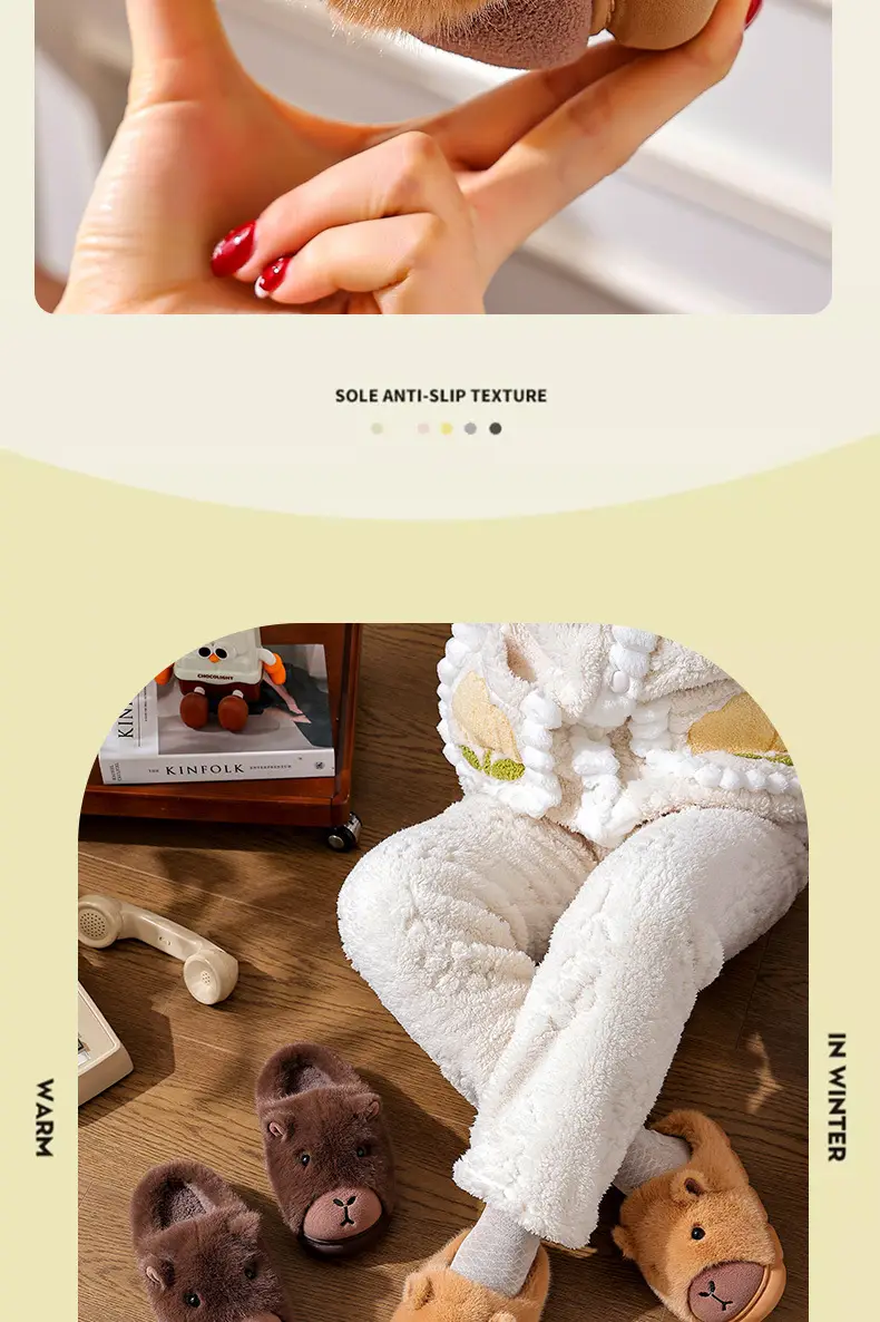 Brown Bear Fleece Lined Winter Slippers for Women — feature 9