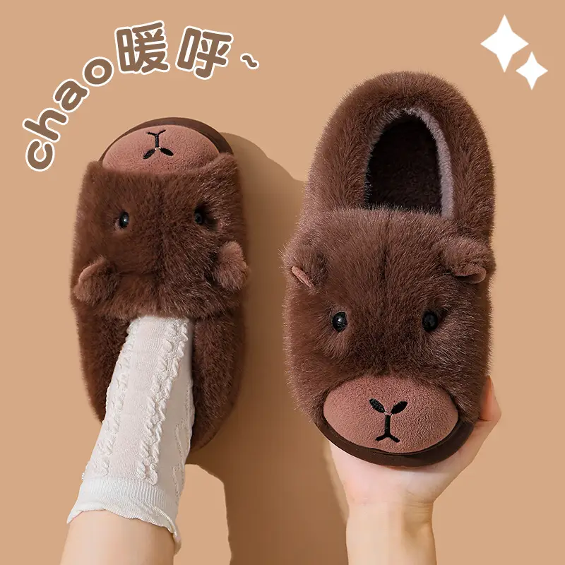 Brown Bear Fleece Lined Winter Slippers for Women - Image 8