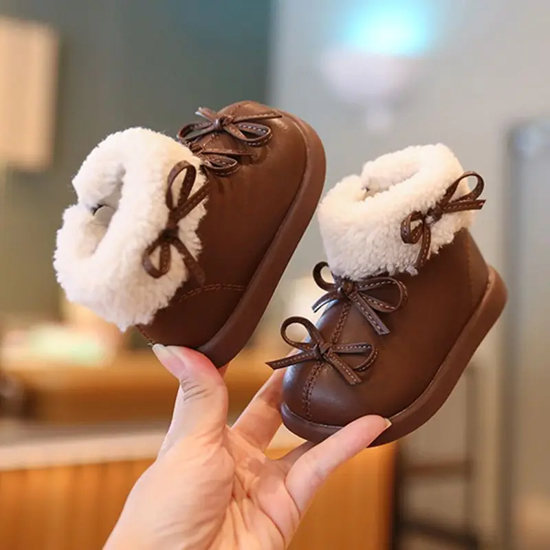 Baby Girl Fleece Lined Snow Boots Brown White