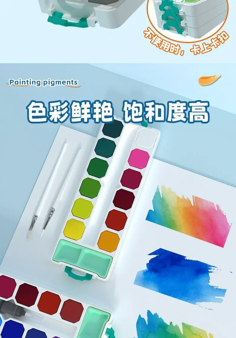 Solid Watercolor Paint Box, Acrylic Box, Portable Student Notebook, Travel Drawing Book, Color Mixing and Painting — feature 3