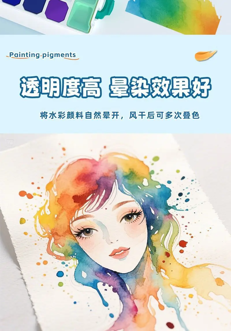Solid Watercolor Paint Box, Acrylic Box, Portable Student Notebook, Travel Drawing Book, Color Mixing and Painting — feature 4
