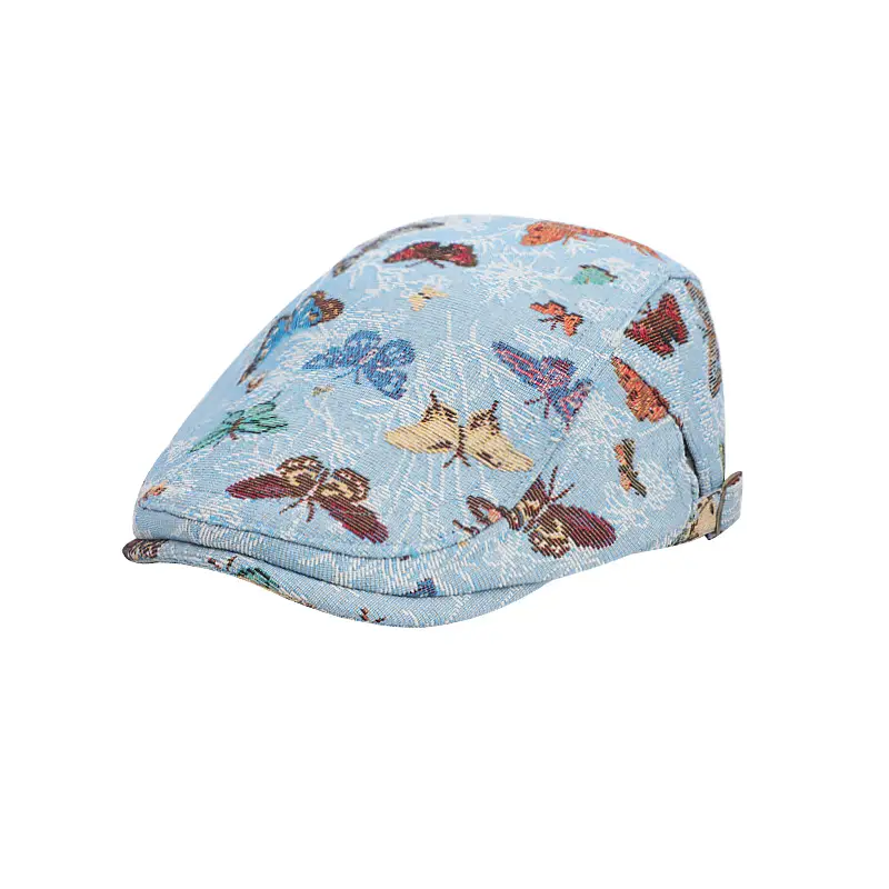 Women's Blue Butterfly Printed Beret Cap - Image 8