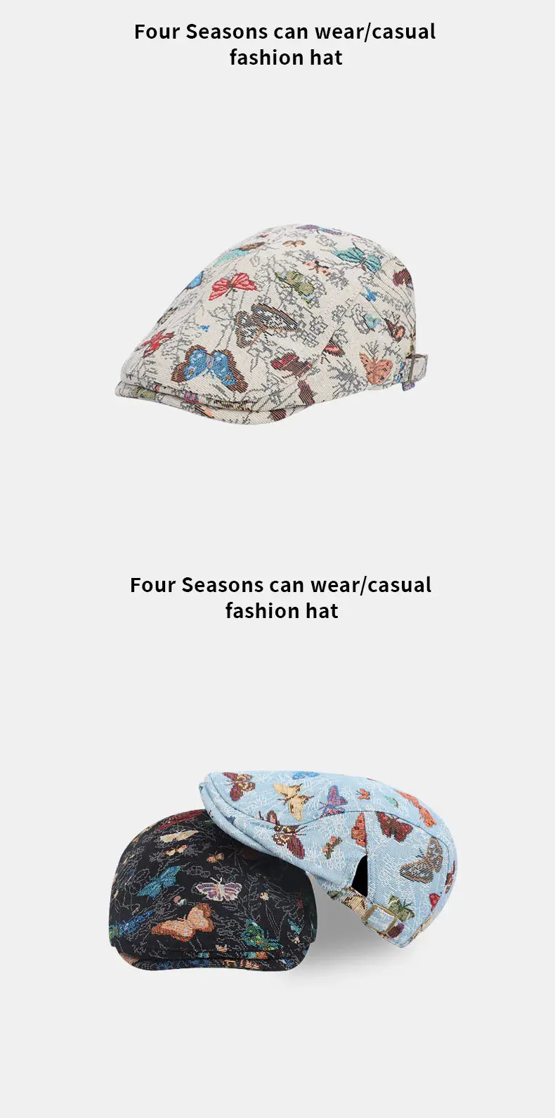Women's Blue Butterfly Printed Beret Cap — feature 10