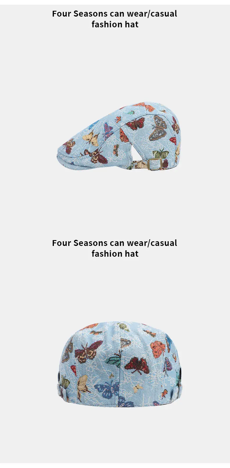 Women's Blue Butterfly Printed Beret Cap — feature 11