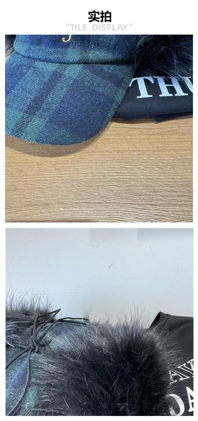 Women Plaid Embroidered Trapper Hat with Fur Trim — feature 4