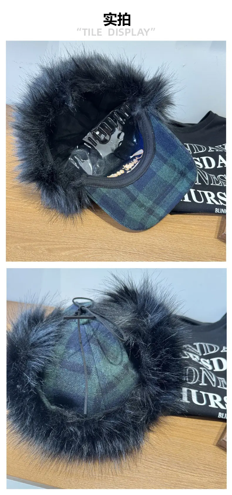 Women Plaid Embroidered Trapper Hat with Fur Trim — feature 5