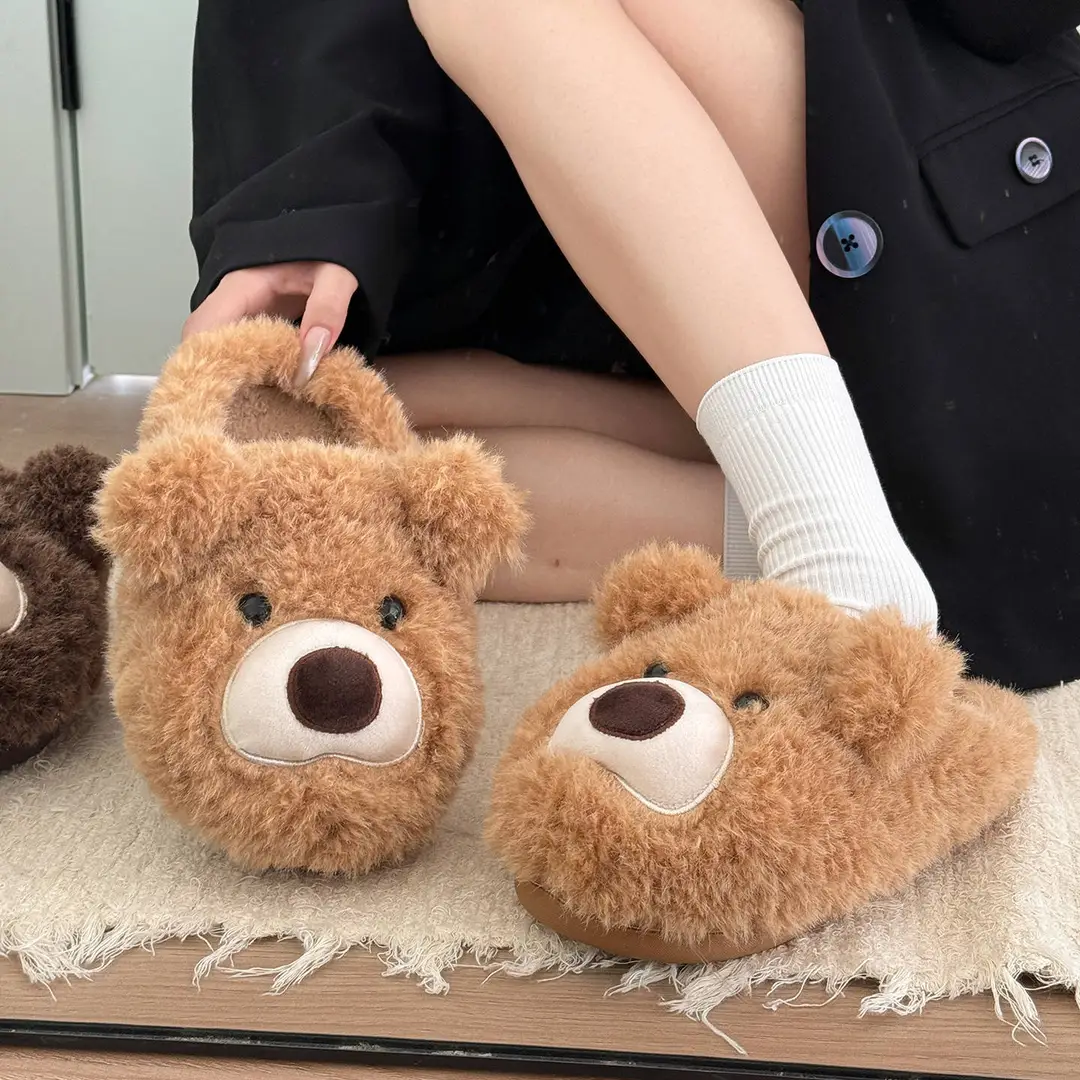 Little Bear Furry Slippers for Women, 2025 New Thick-Soled Warm Trendy Cotton Slippers, Cute Plush Cotton Shoes for Winter - Image 3