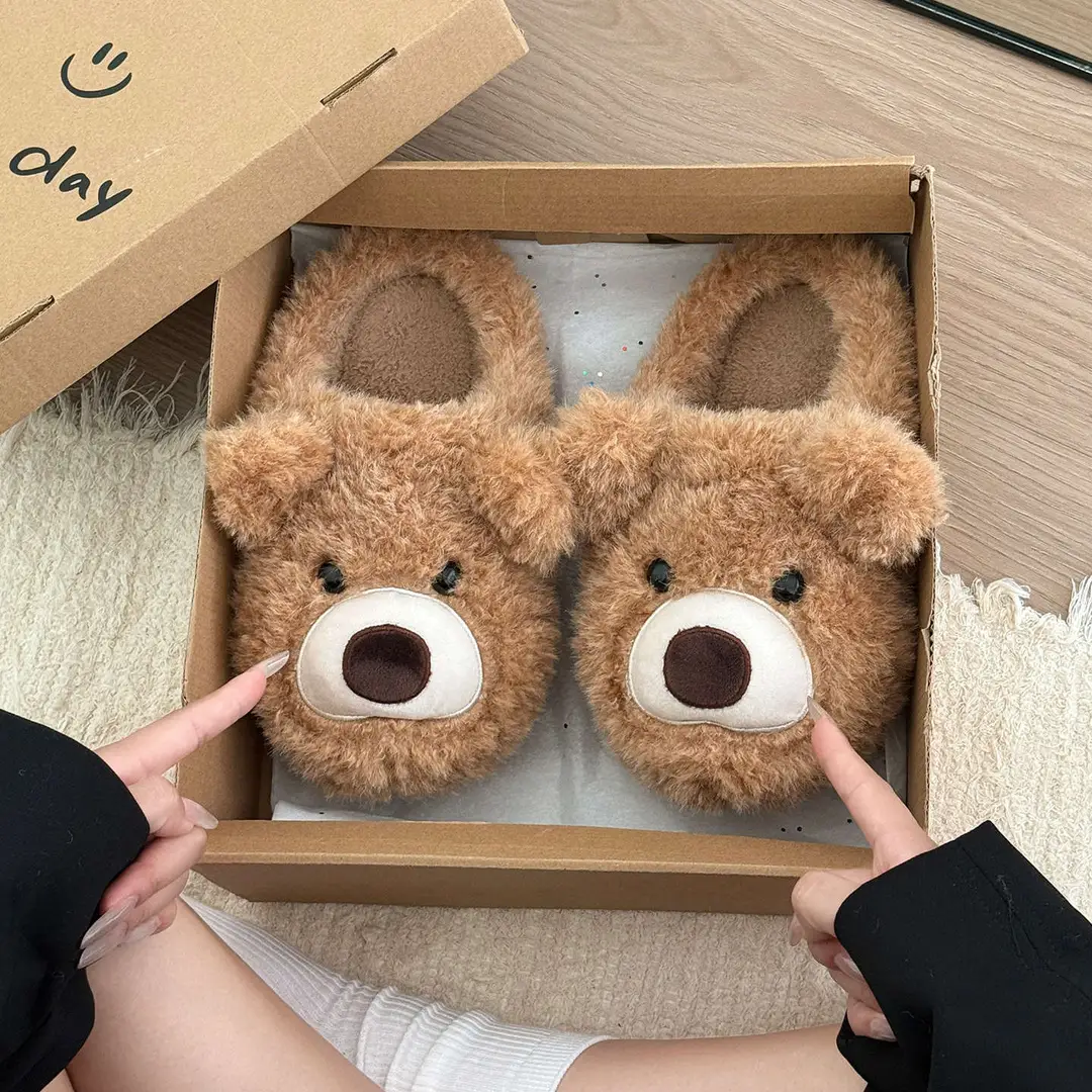 Little Bear Furry Slippers for Women, 2025 New Thick-Soled Warm Trendy Cotton Slippers, Cute Plush Cotton Shoes for Winter - Image 4