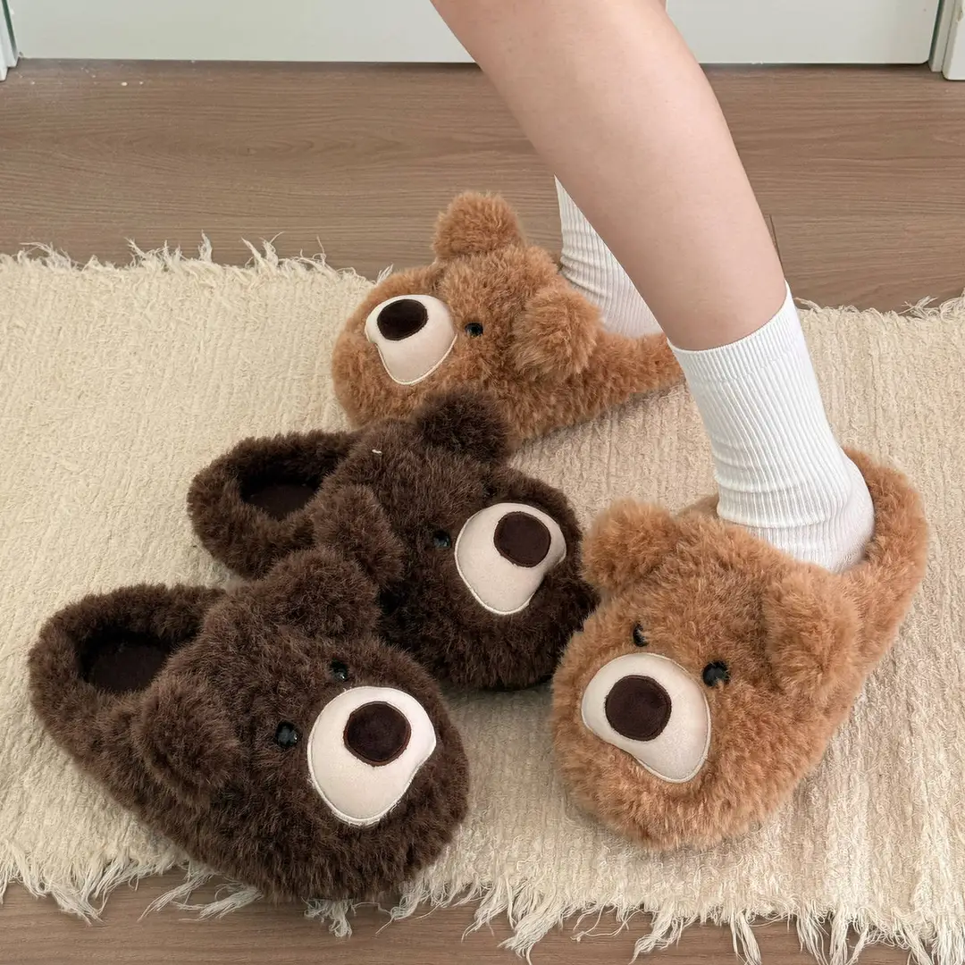 Little Bear Furry Slippers for Women, 2025 New Thick-Soled Warm Trendy Cotton Slippers, Cute Plush Cotton Shoes for Winter - Image 6