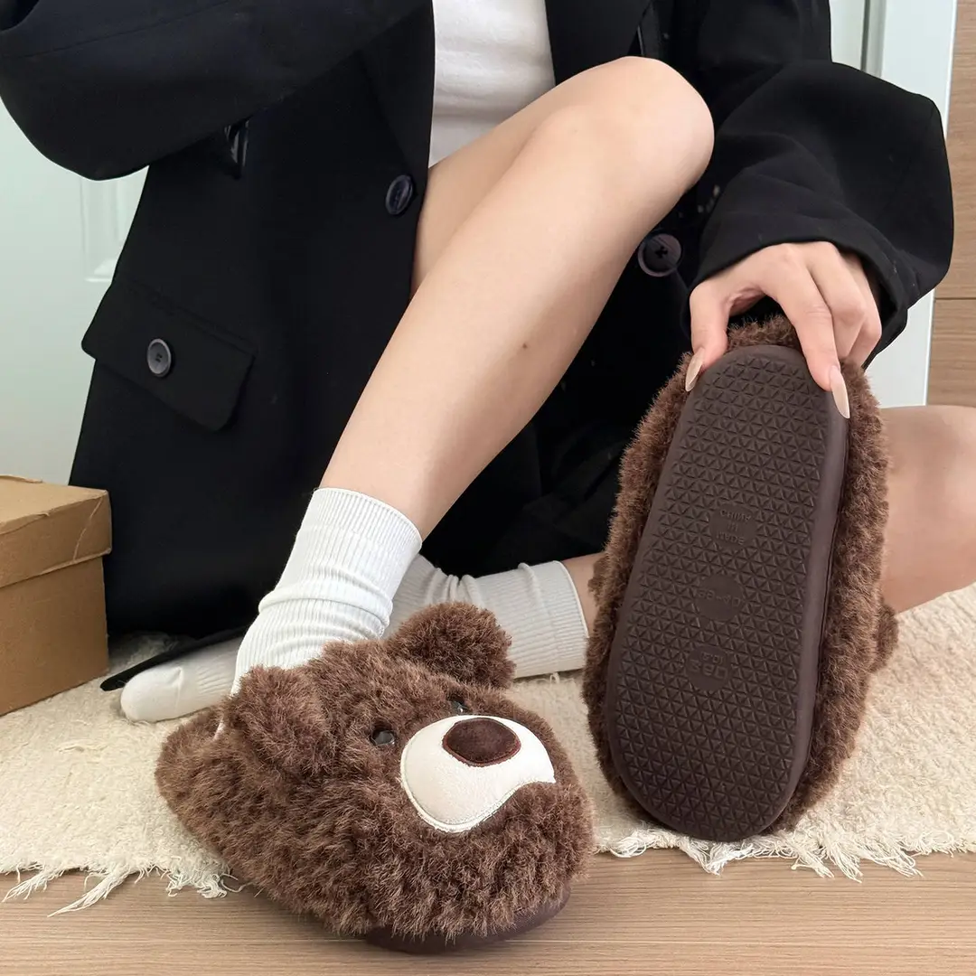 Little Bear Furry Slippers for Women, 2025 New Thick-Soled Warm Trendy Cotton Slippers, Cute Plush Cotton Shoes for Winter - Image 7