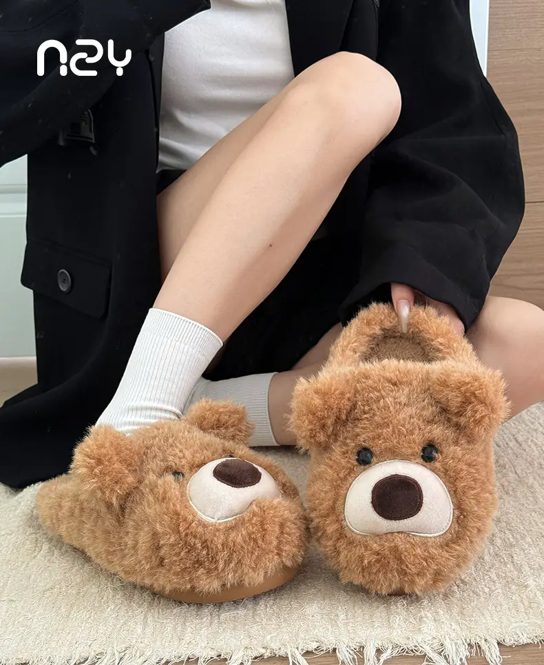 Little Bear Furry Slippers for Women, 2025 New Thick-Soled Warm Trendy Cotton Slippers, Cute Plush Cotton Shoes for Winter — feature 2
