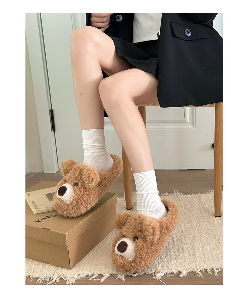 Little Bear Furry Slippers for Women, 2025 New Thick-Soled Warm Trendy Cotton Slippers, Cute Plush Cotton Shoes for Winter — feature 7
