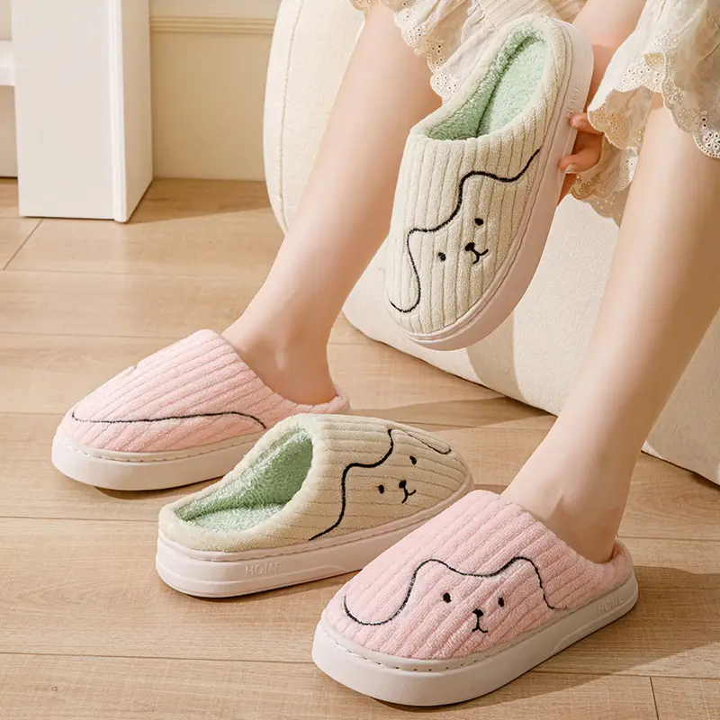 Cute Pink Cartoon Cotton Slippers for Women Winter