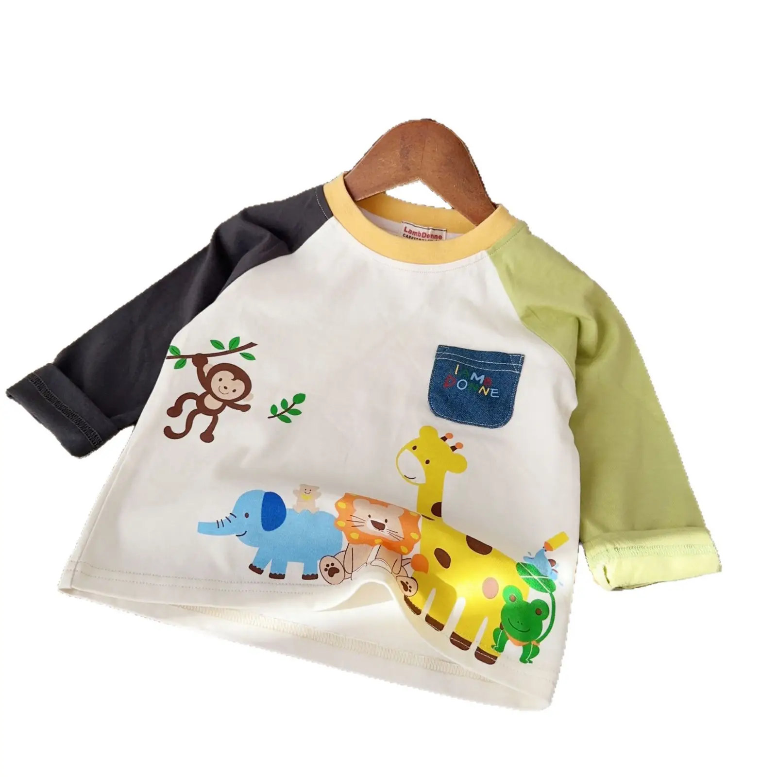 Beige Kids Long Sleeve T-Shirt with Animal Print